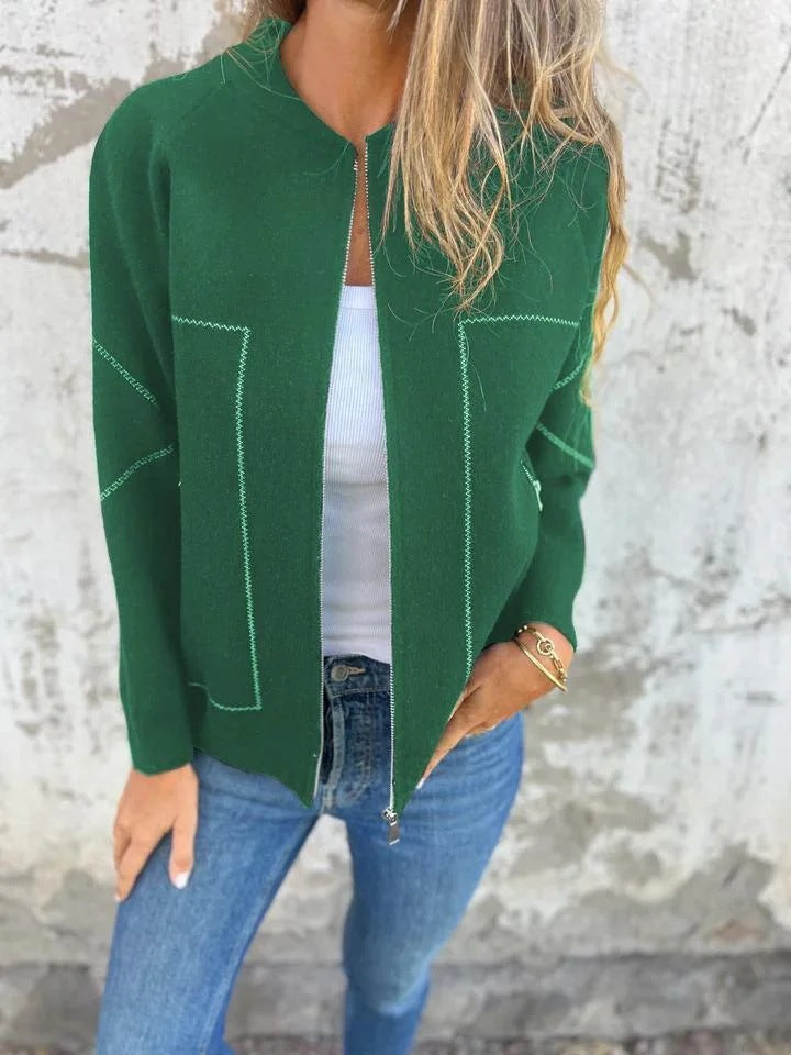 Women’s Jacket – Wool Blend – Relaxed Fit – Zipper Front – Side Pockets – Hip Length