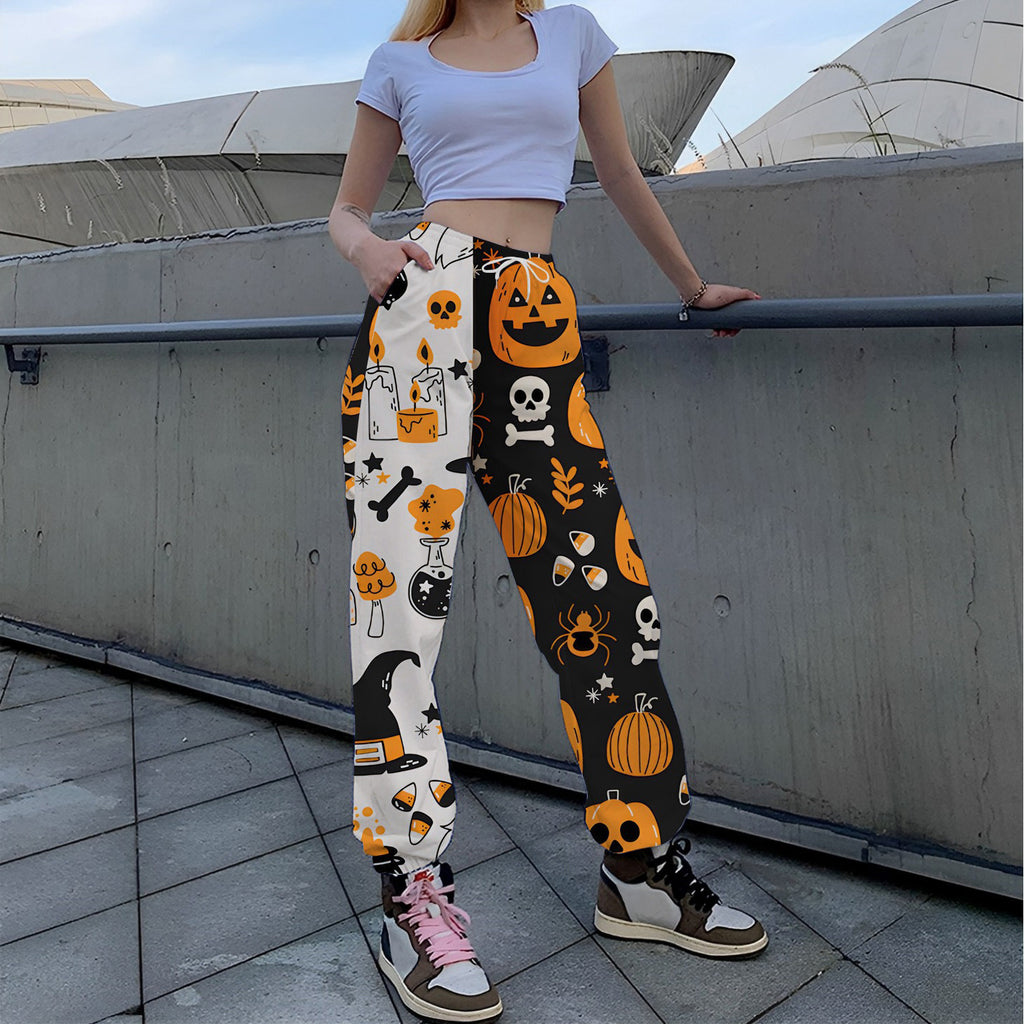 Women’s Leisure Trousers – Relaxed Fit – Cotton – Elastic Waist with Drawstring – Full Length – Pockets – Playful Print
