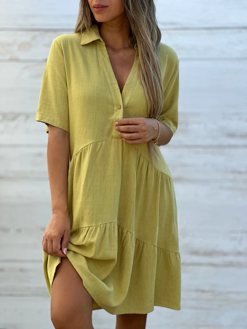 Women's Short Sleeve Dress - Buttoned Down Front - Relaxed Fit