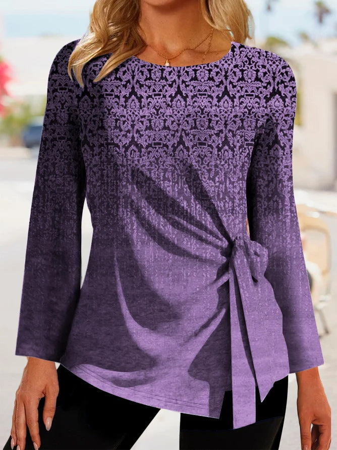 Women’s Long Sleeve T-Shirt – Relaxed Fit – Side Tie – Soft Breathable Blend