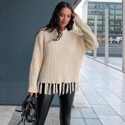 Wool Blend Oversized Ribbed Knit Pullover Sweater