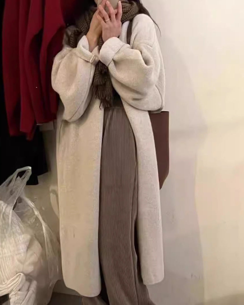 Women’s Cardigan Coat – Oversized Fit – Wool Knit – Full Length – Draped Open Front