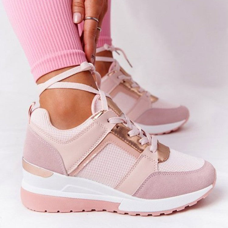 Women's Wedge Sneakers - Hidden Heel - Perforated Breathable Design - Chunky Sole