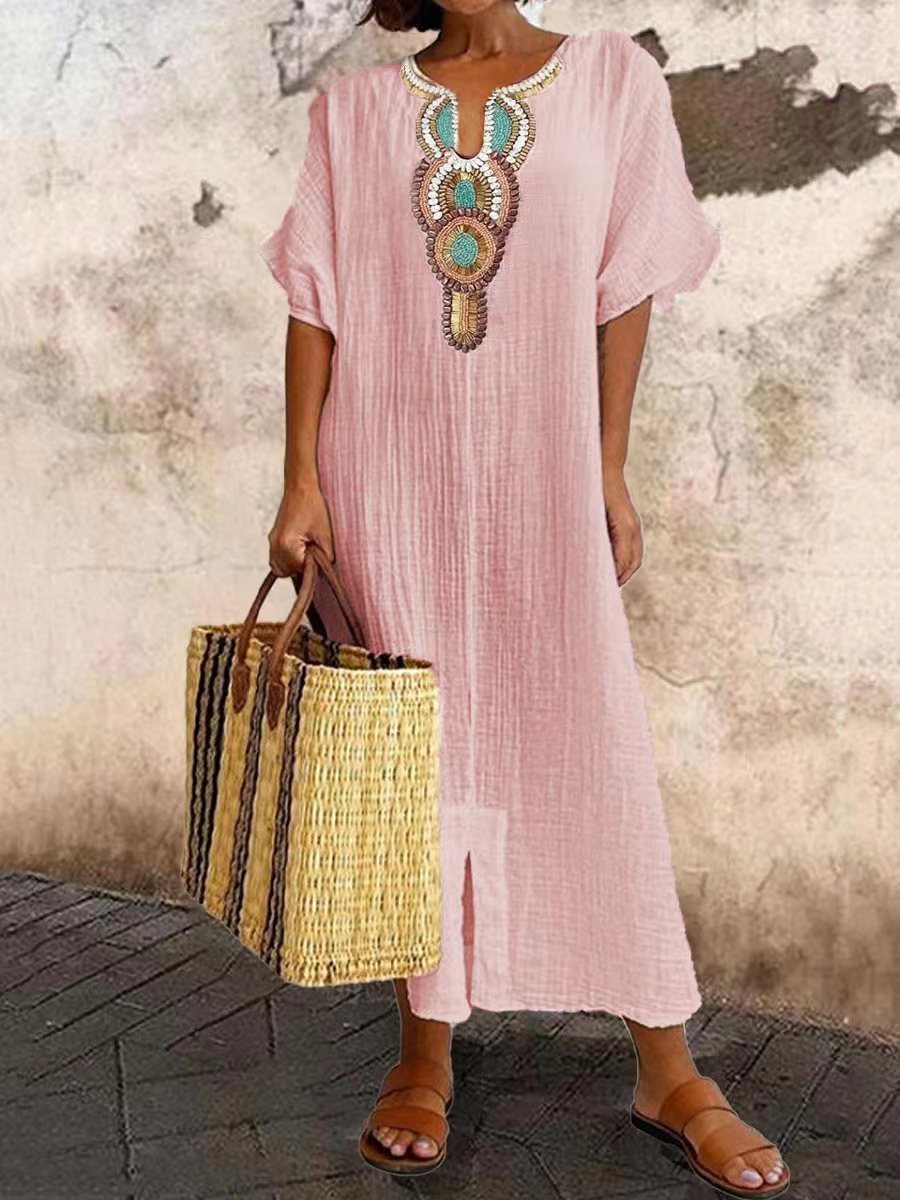Summer Bohemian Embroidered Maxi Dress – Airy Summer Clothes
