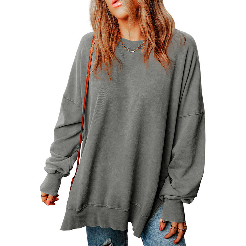 Women’s Oversized Sweatshirt – Cotton Blend – Tunic Length – Ribbed Cuffs & Hem