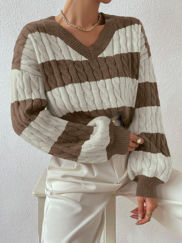 Women's striped v-neck sweater
