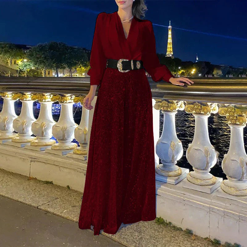 Women's v-neck top with sparkly wide leg pants set