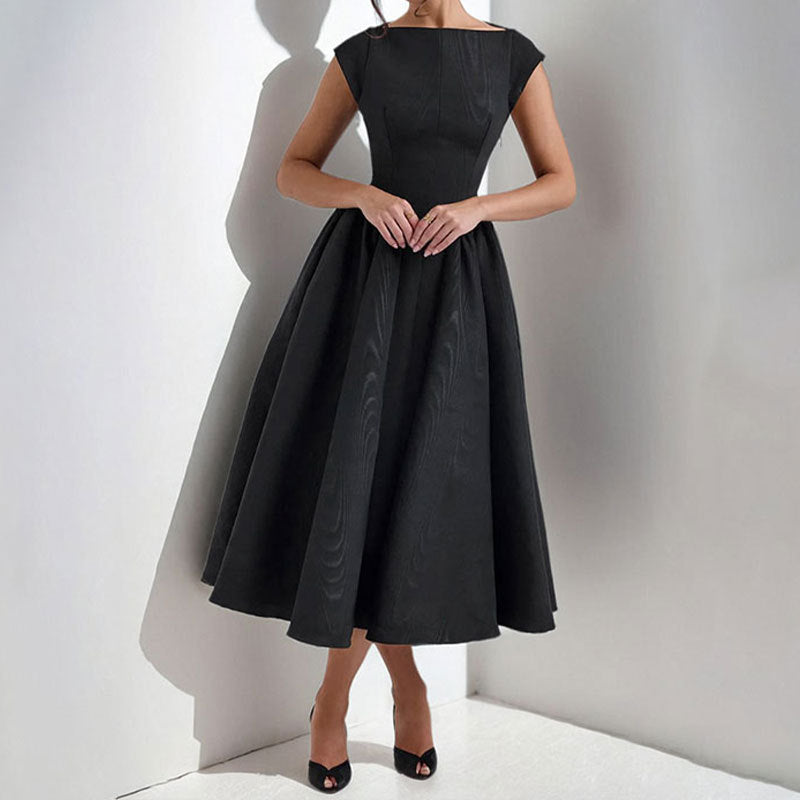 Women’s Midi Dress – Slim Fit – Sleeveless – Round Neck – Flared Silhouette