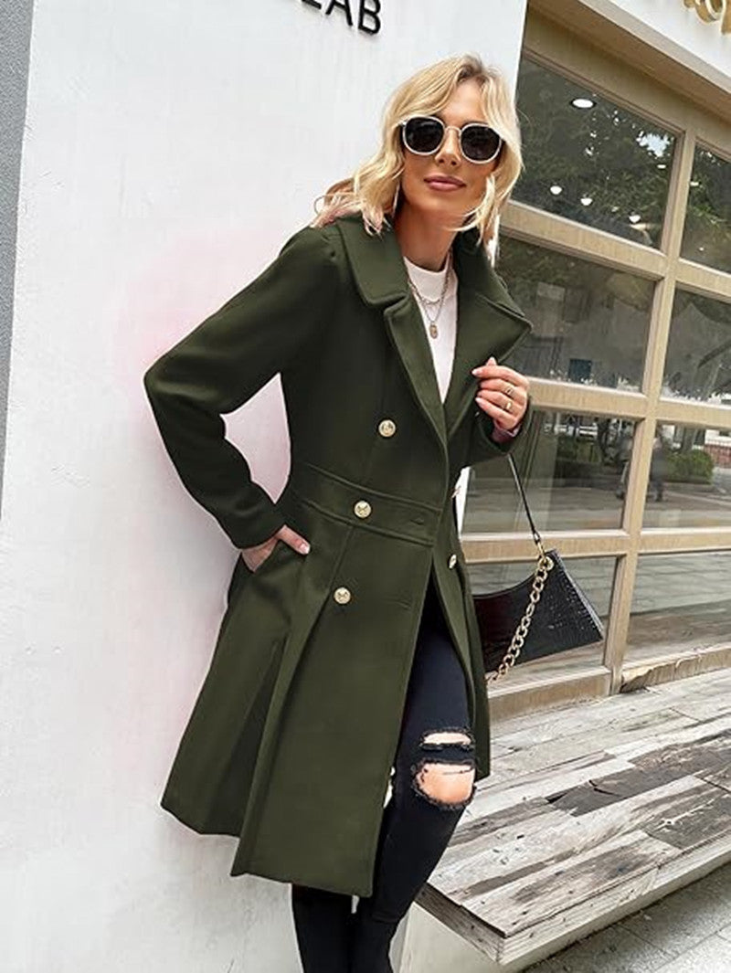Women's woolen trench coat with skirt hemline double breasted