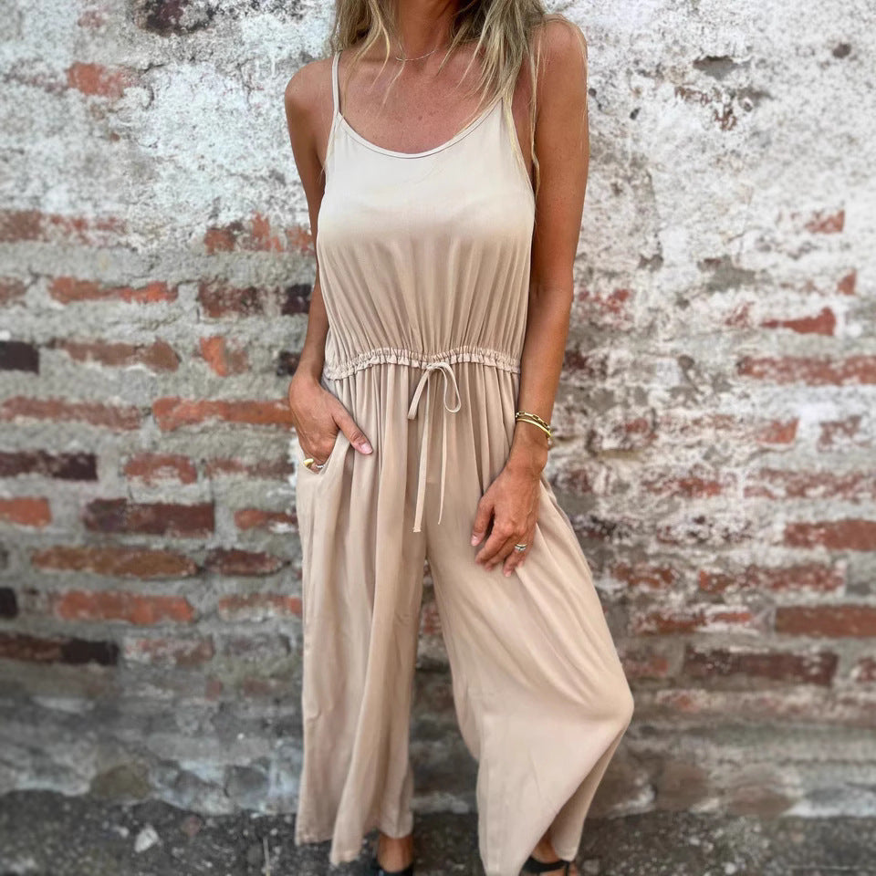 Women’s Jumpsuits – Wide Leg – Adjustable Waist – Sleeveless