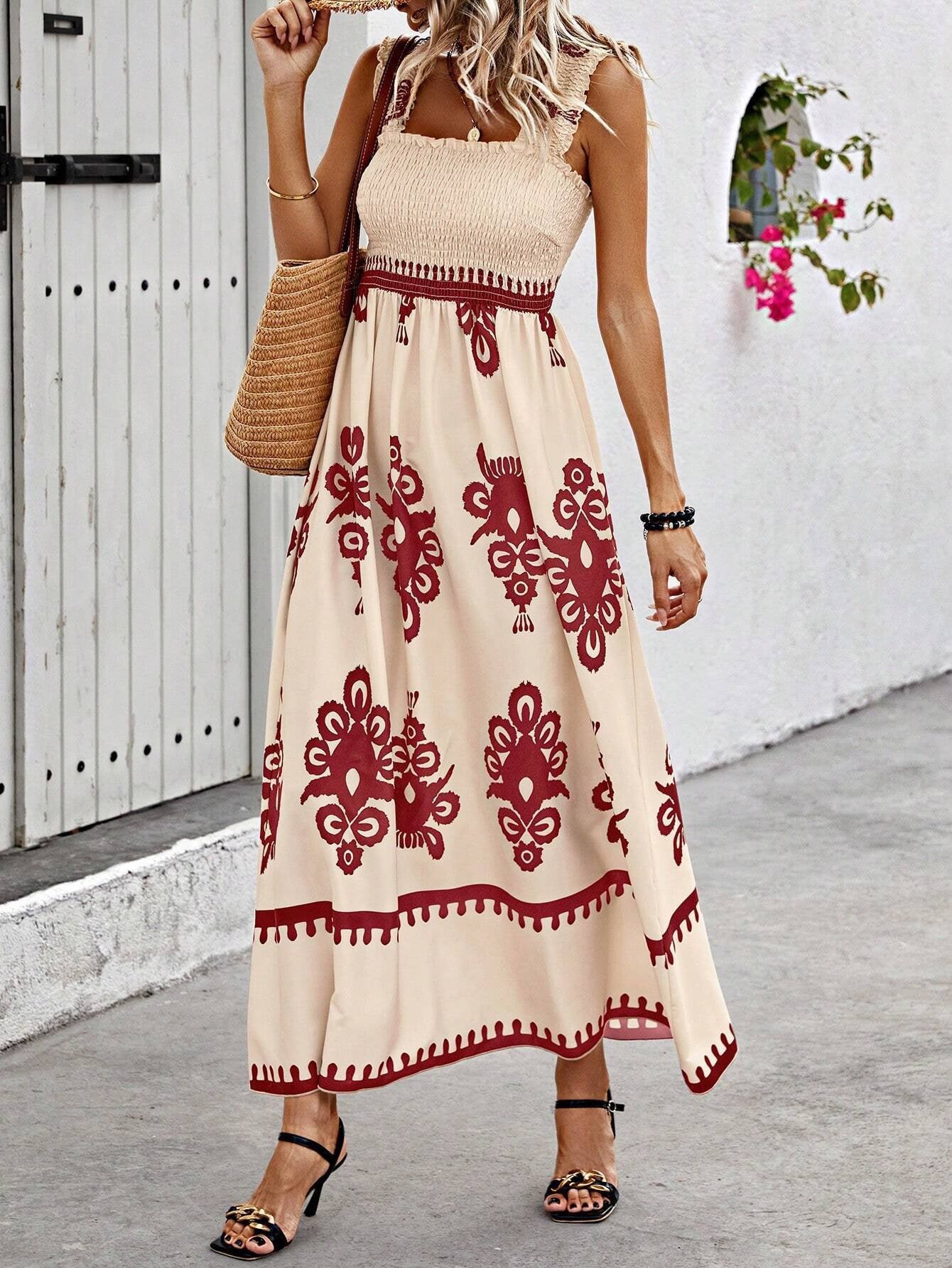 Women’s Maxi Dress – Strapless Wrap Bodice – Flowy Fit – Lightweight Printed Skirt