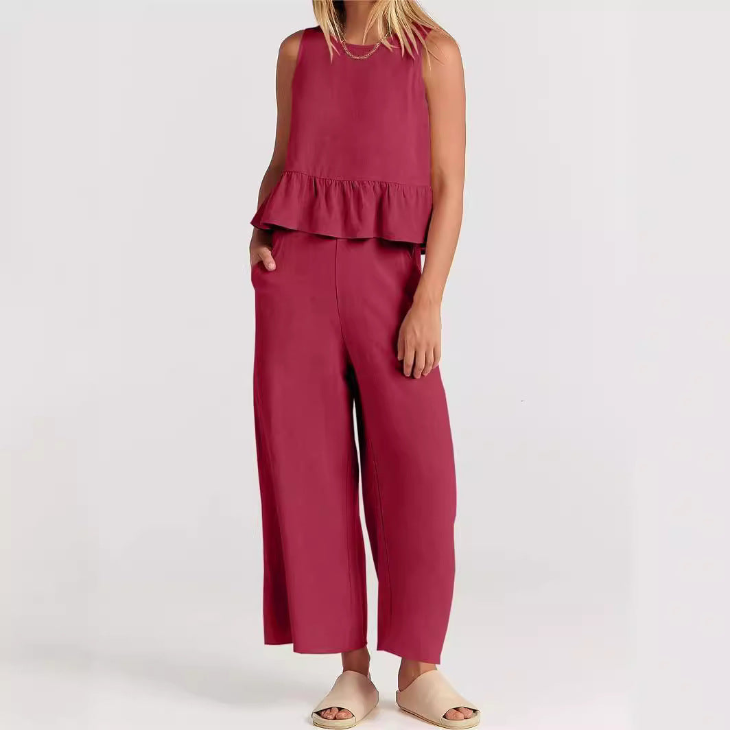 Nakimera - ruffle hem top & wide leg pants