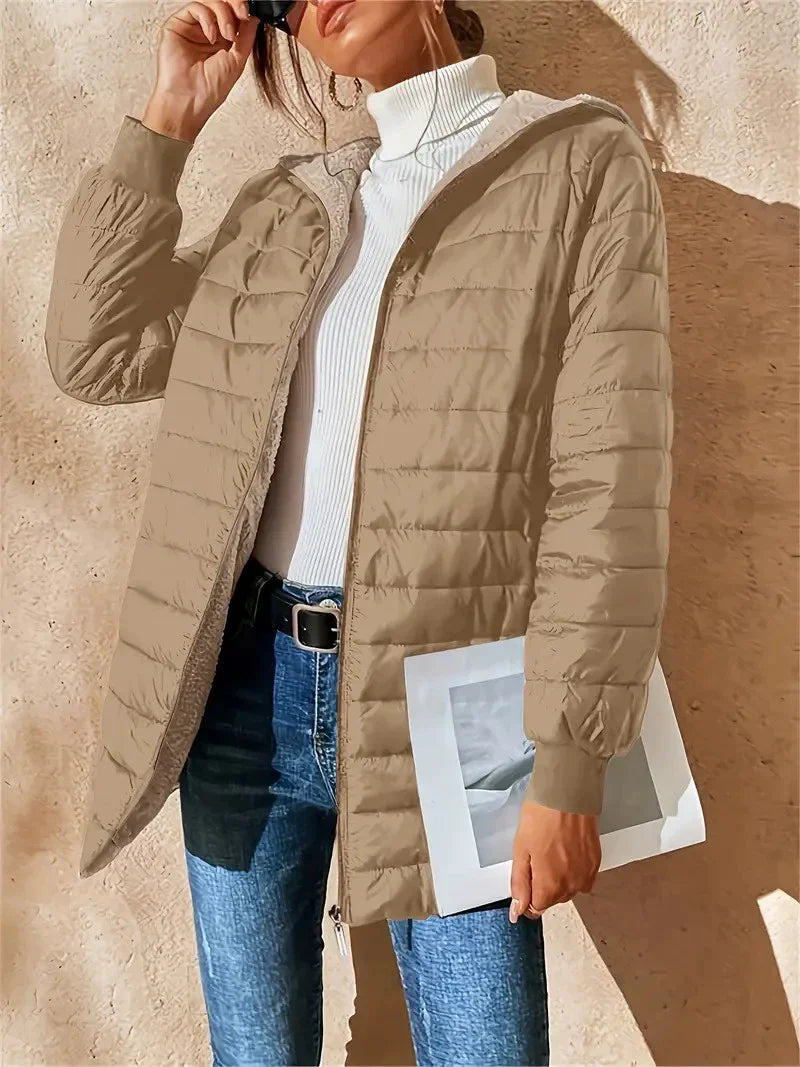 Women’s Puffer Coat – Quilted Insulated – Plush Lined – Hooded Mid-Length Fit