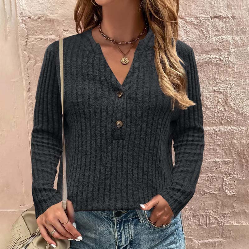 Women's Ribbed Knit Sweater - V-Neck - Button Down - Long Sleeve Stylish Fit