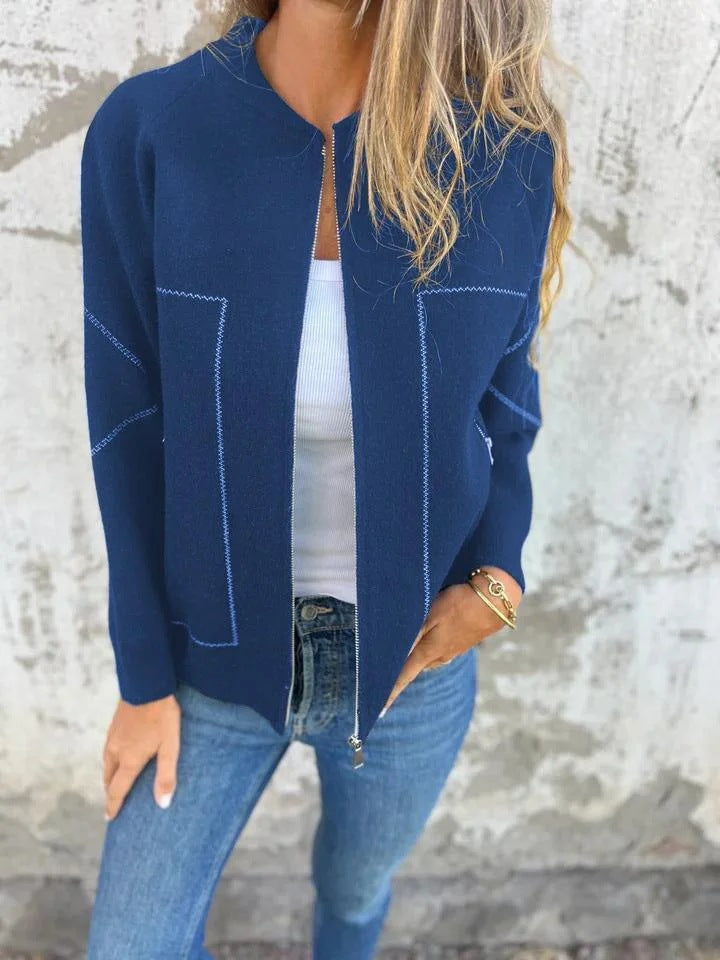 Women’s Jacket – Wool Blend – Relaxed Fit – Zipper Front – Side Pockets – Hip Length