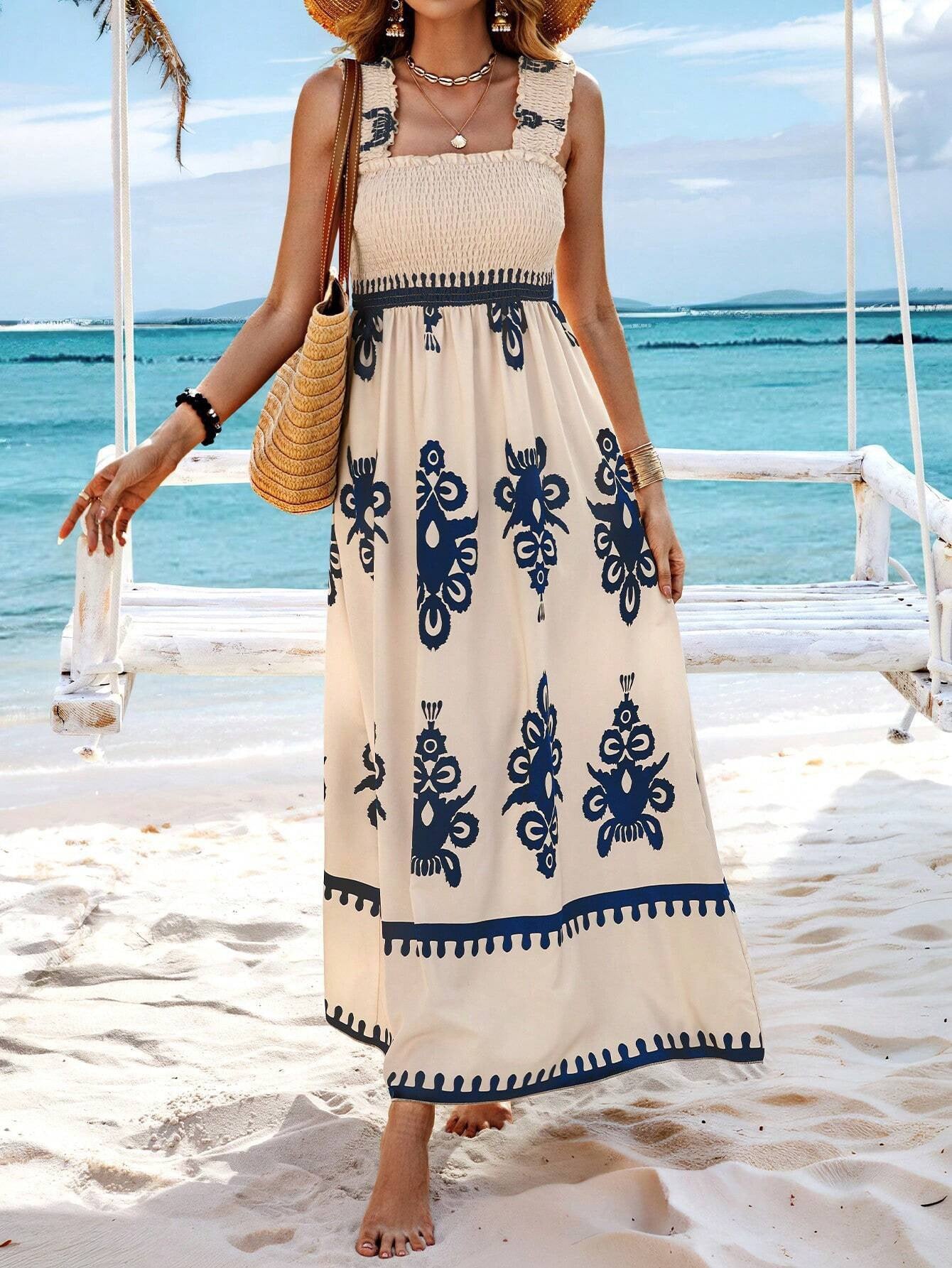 Women’s Maxi Dress – Strapless Wrap Bodice – Flowy Fit – Lightweight Printed Skirt
