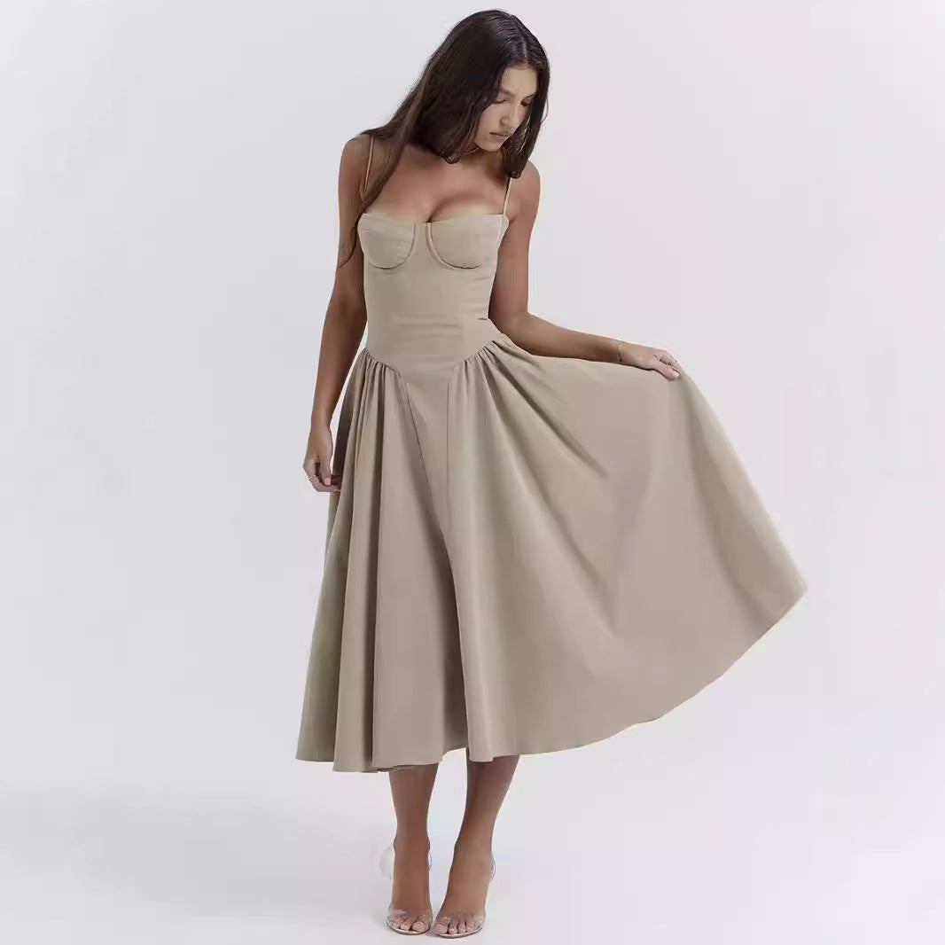 Fitted Pleated Flared Midi Dress
