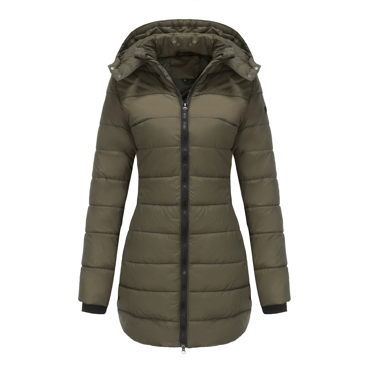 Women’s Puffer Jacket – Quilted Mid-Length Fit – Detachable Hood – Zipper Closure
