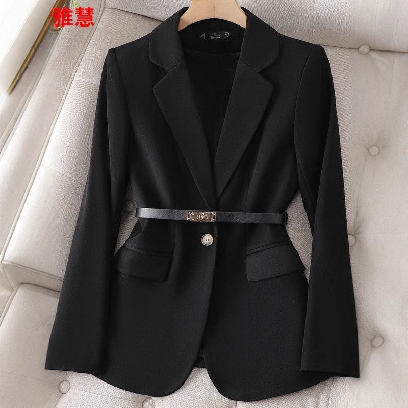 Women's Tailored Chic Blazer with Belt - Sophisticated Button Detail