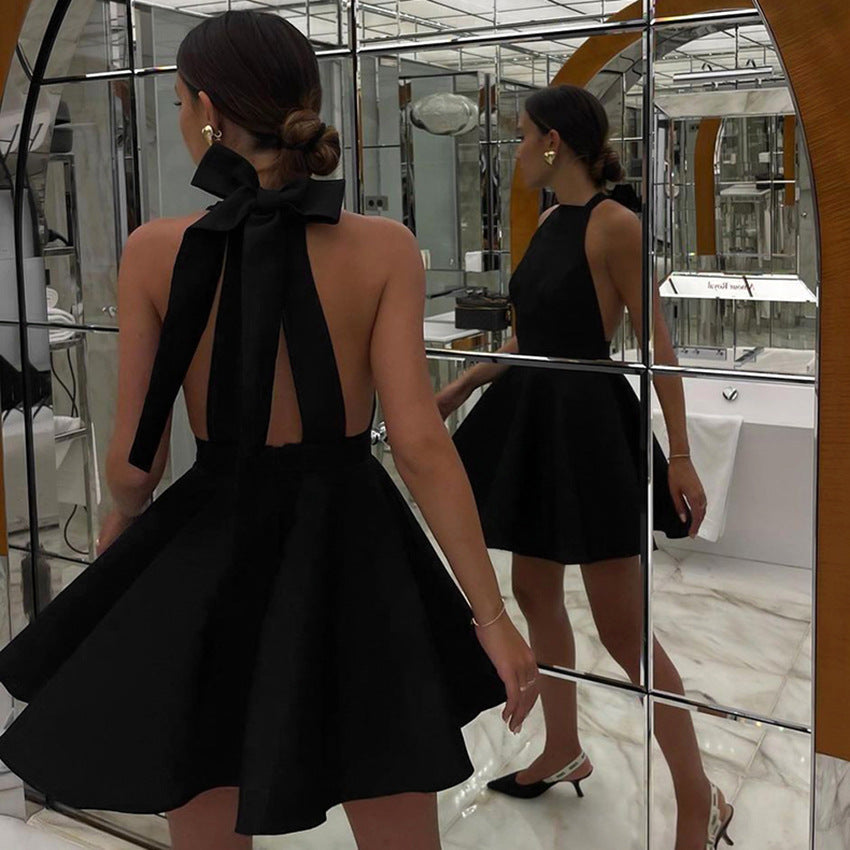 Women's Halter Neck Dress - Backless High Waist A-Line - Elegant Cocktail Wear