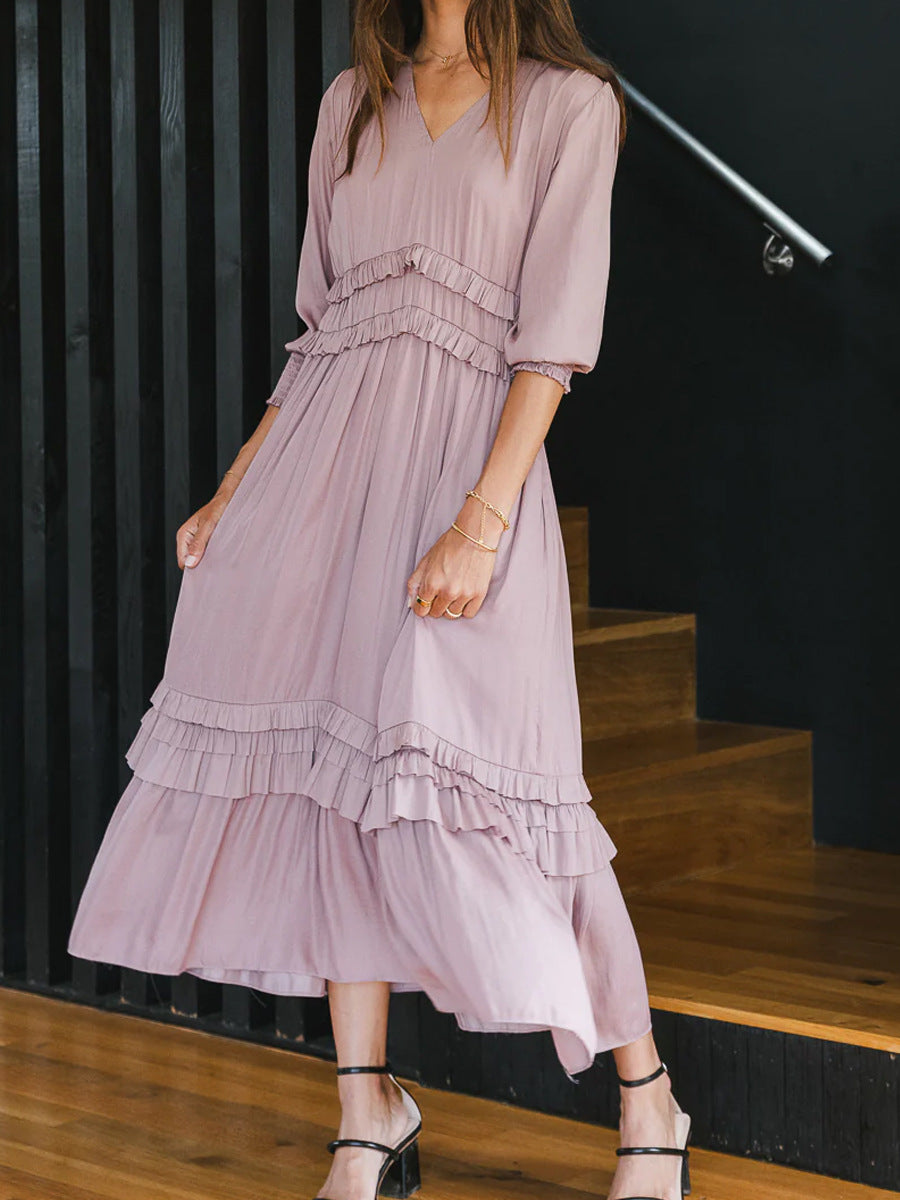 Tiered Ruffle Cotton Blend Midi Dress