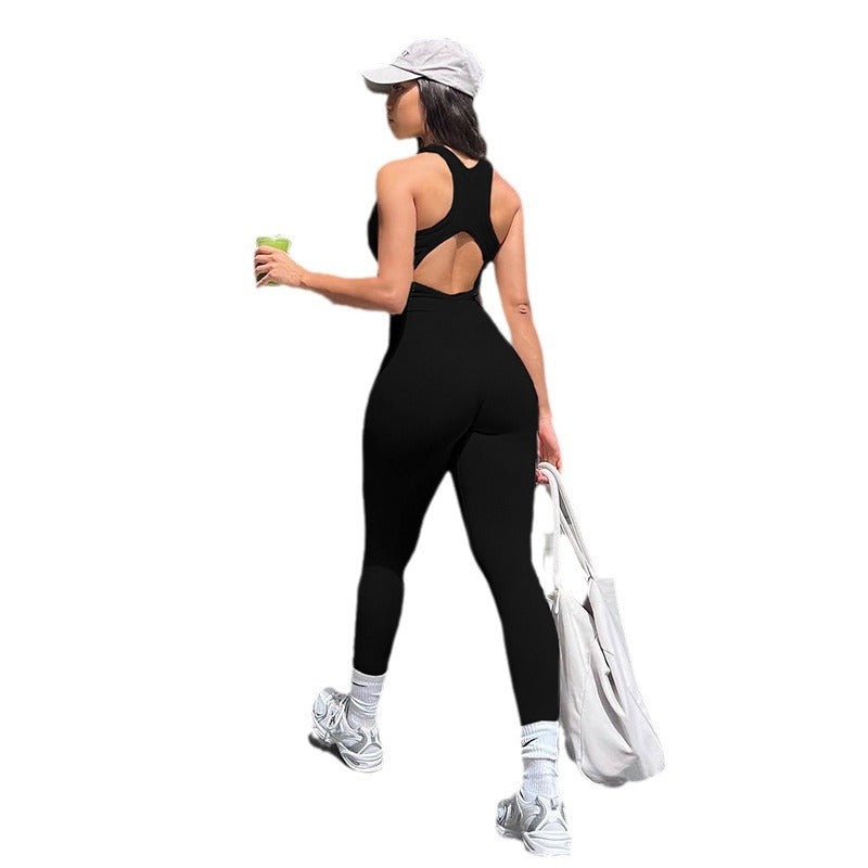 Women's Sleeveless Jumpsuit - Zip Front - Bodycon Fit - Full-Length Stretch Fabric