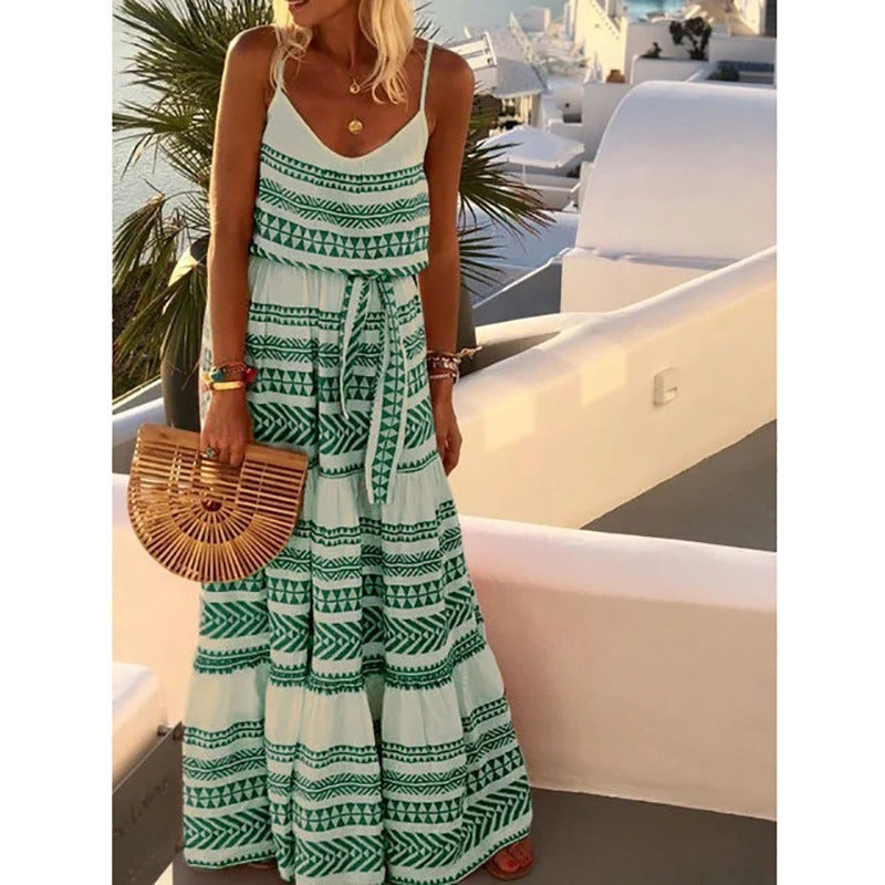 Women’s Maxi Dress - Bohemian Style - Spaghetti Straps - Flowy Ethnic Print