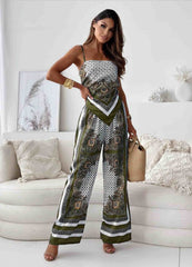 Women’s Jumpsuit - Elegant Print - Relaxed Fit - Spaghetti Straps - Luxury