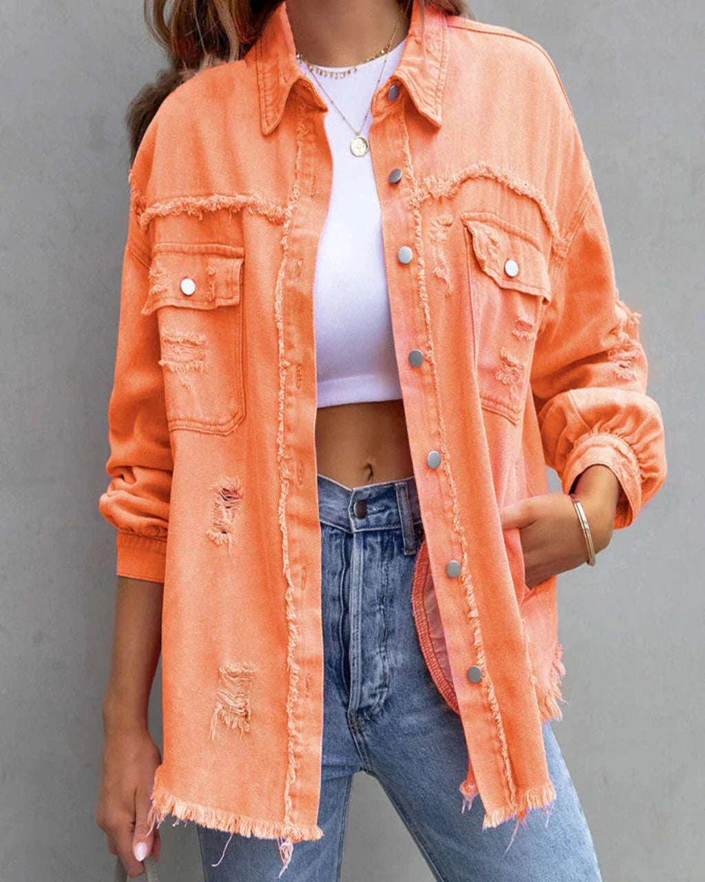 Women's torn denim jacket
