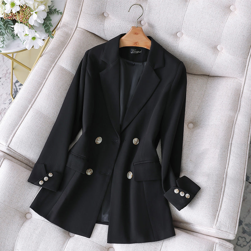 Women’s Blazer – Tailored Fit – Double-Breasted – Notched Lapel – Metallic Button Detail