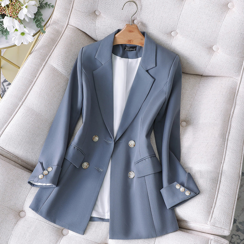 Women’s Blazer – Tailored Fit – Double-Breasted – Notched Lapel – Metallic Button Detail