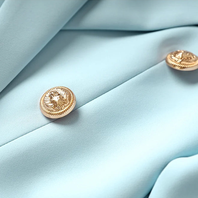 Women's Blazer Skirt Set - Double Breasted Tailored Fit - Gold Button Detailing