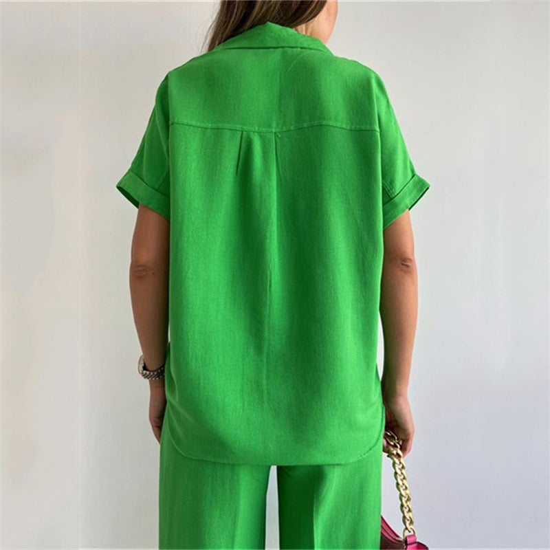 Women's casual two-piece set wide-leg pants loose summer shirt top