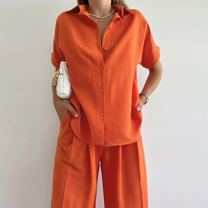 Women's casual two-piece set wide-leg pants loose summer shirt top
