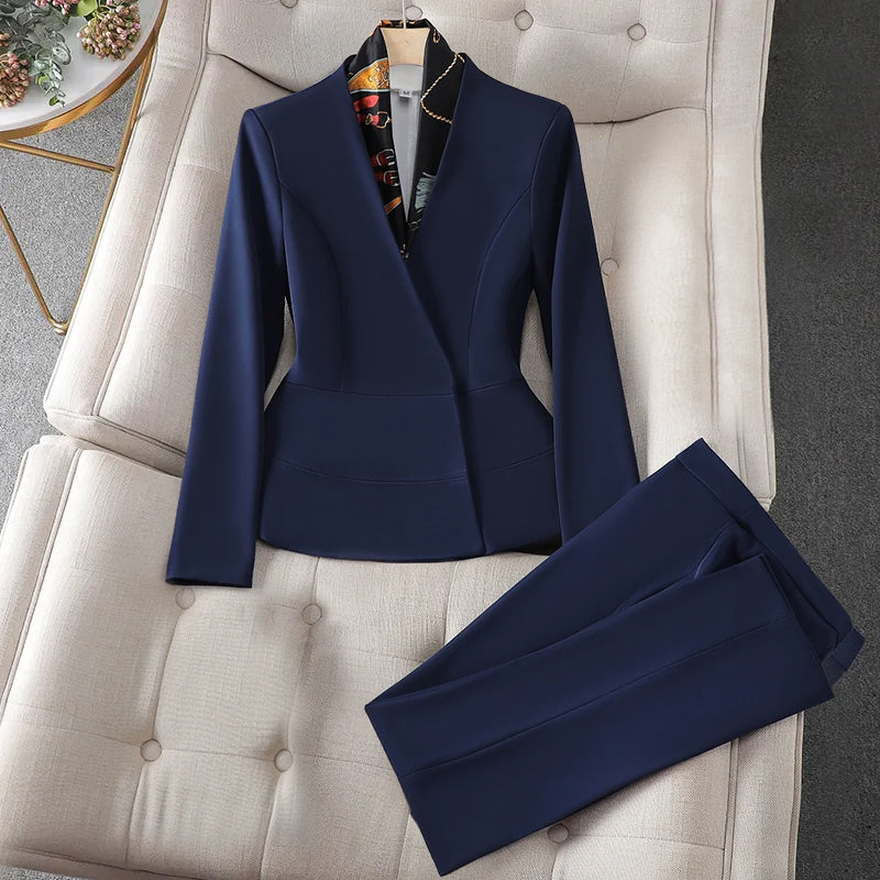 Women’s Tailored Suit - Fitted Blazer & Straight-Leg Pants - Formal Business Wear