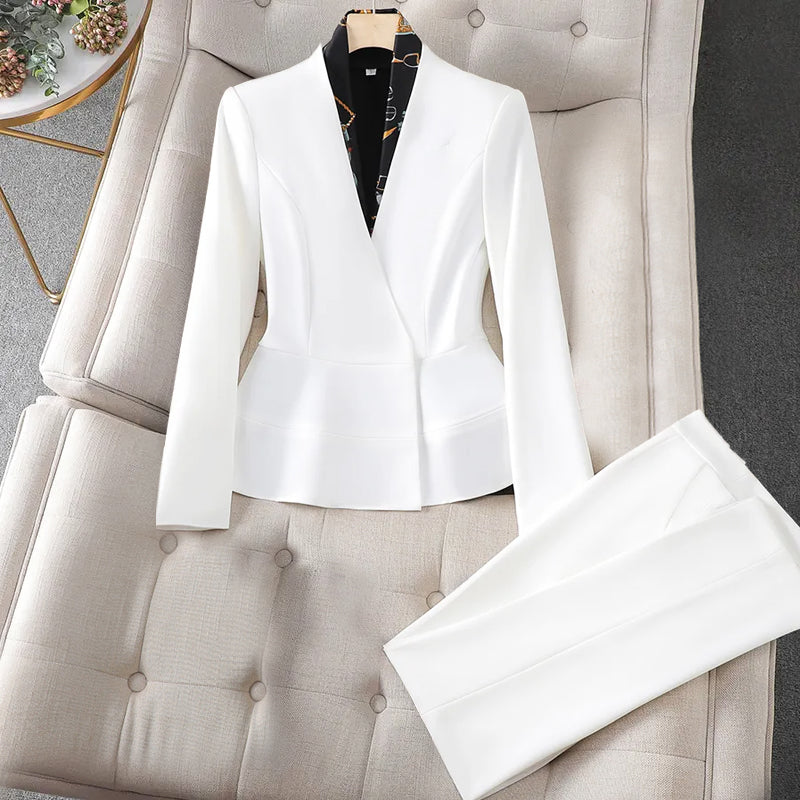 Women’s Tailored Suit - Fitted Blazer & Straight-Leg Pants - Formal Business Wear