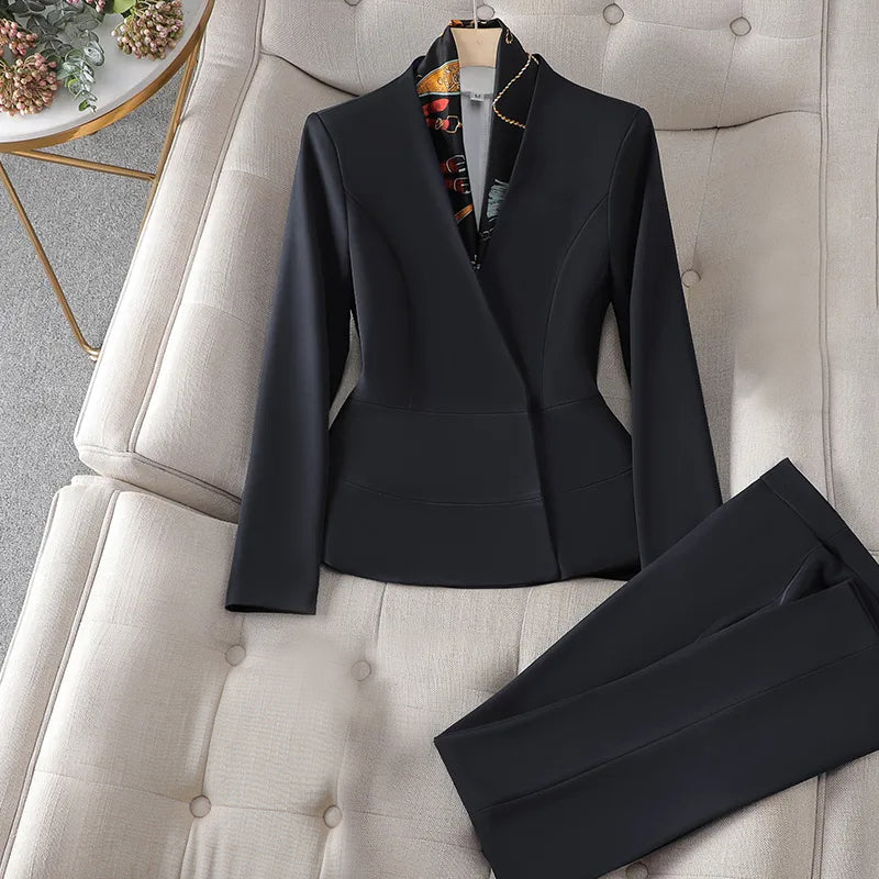 Women’s Tailored Suit - Fitted Blazer & Straight-Leg Pants - Formal Business Wear