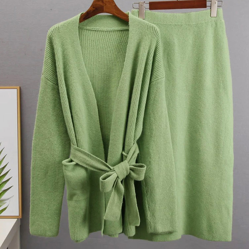 Waseme - women's loose cardigan & high waist skirt set