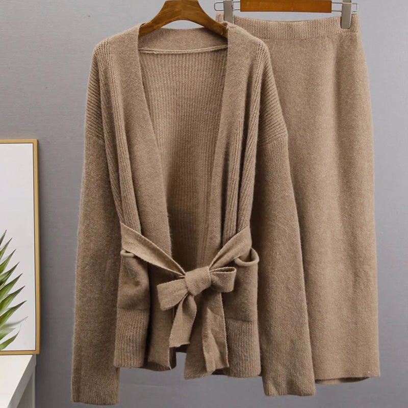 Waseme - women's loose cardigan & high waist skirt set