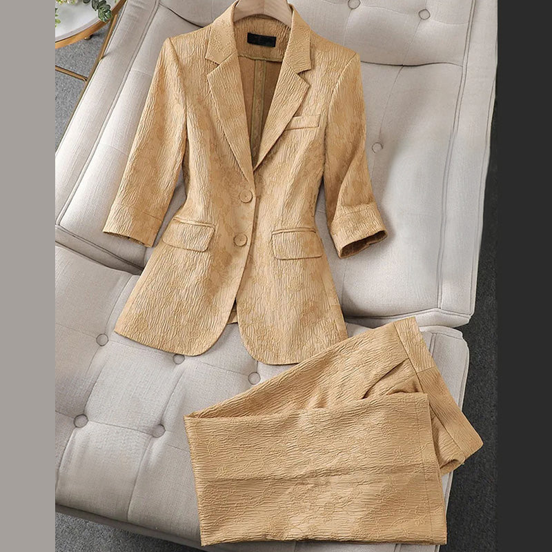 Tailored Three-Quarter Sleeve Blazer and Pants Set