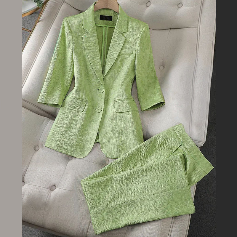 Tailored Three-Quarter Sleeve Blazer and Pants Set