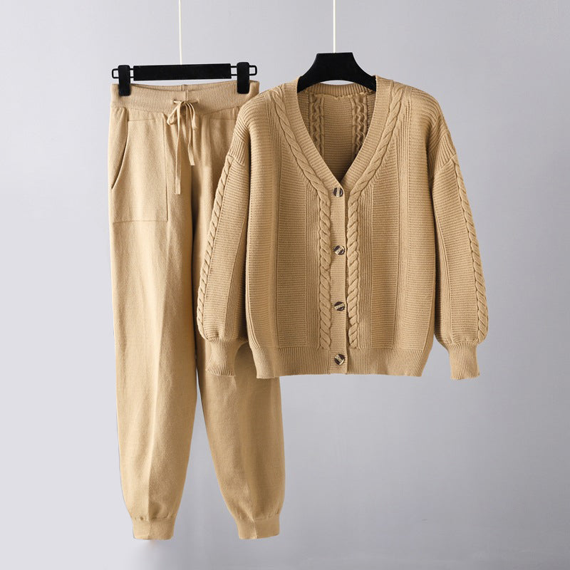 Noemie - snug elegance v-neck cardigan and pants set