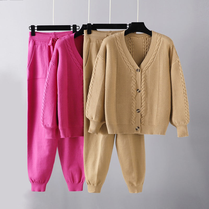 Noemie - snug elegance v-neck cardigan and pants set