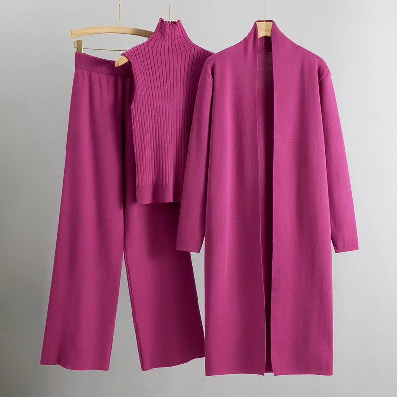 Ribbed Wide-Leg 3-Piece Lounge Set