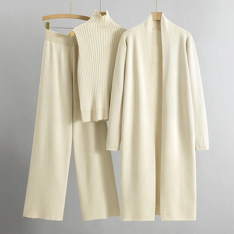 Ribbed Wide-Leg 3-Piece Lounge Set