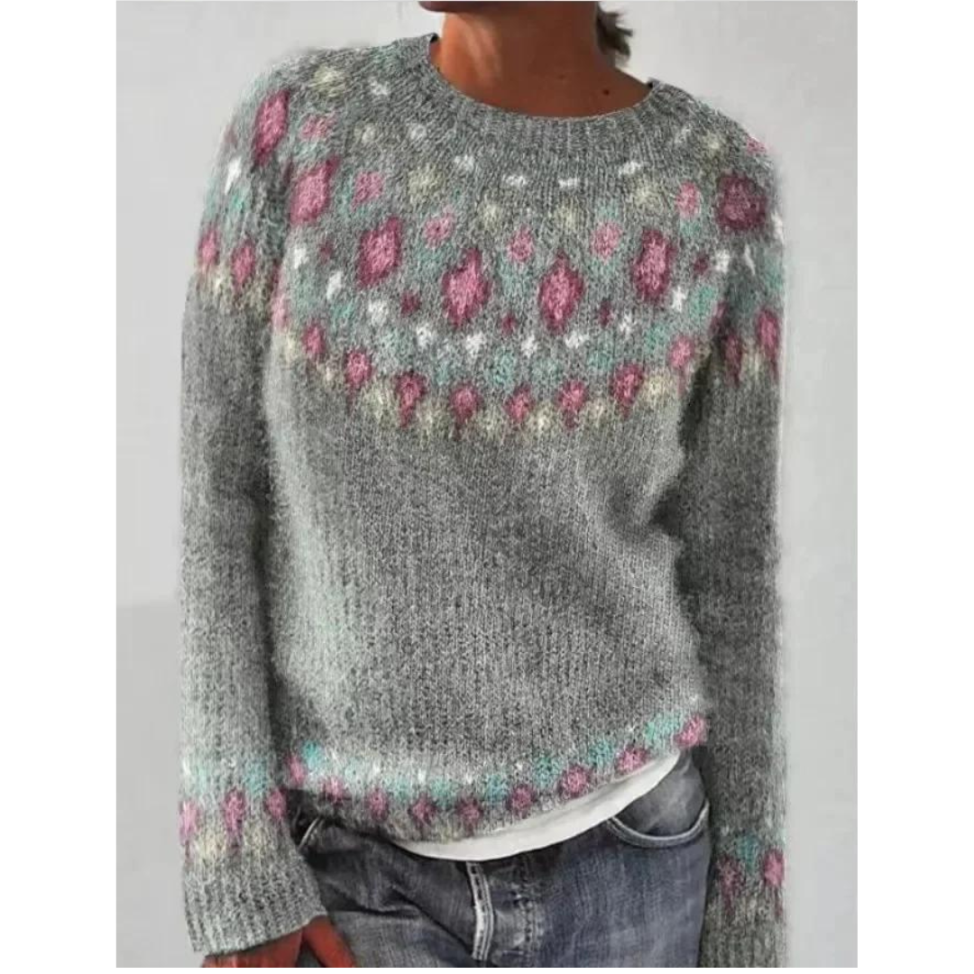Women's loose knit color-block round neck sweater