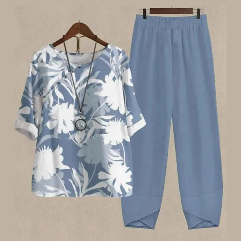 Women's 3d print casual loose short sleeve set + trousers