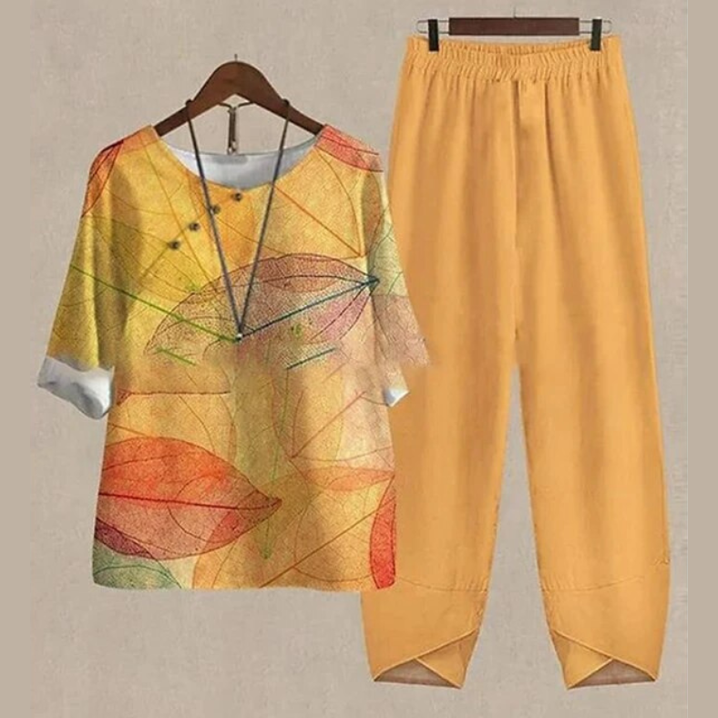 Women's 3d print casual loose short sleeve set + trousers