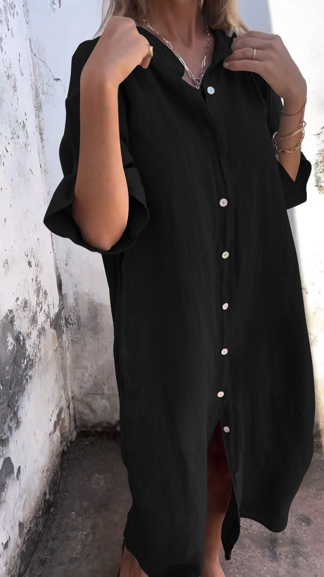 Women's stylish oversized button-up shirt dress