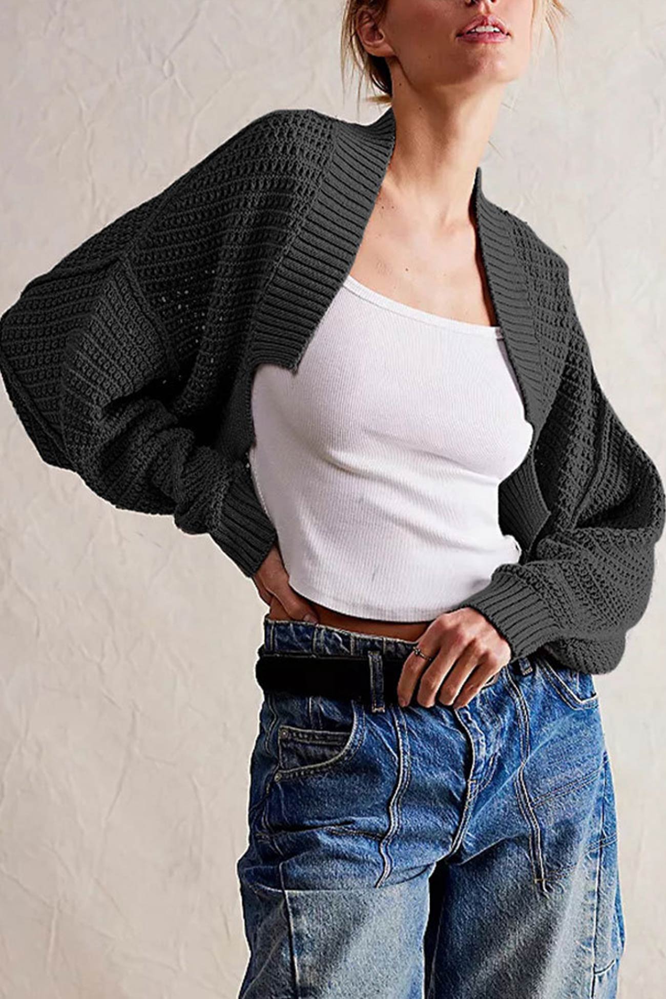 Women's open front bat sleeve knit cardigan